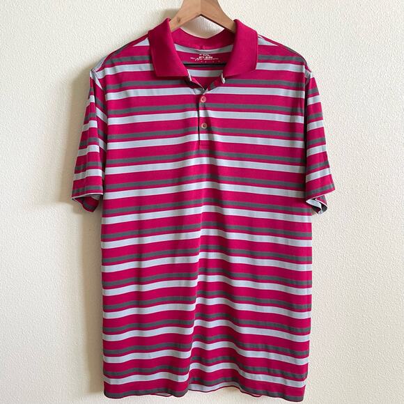 Nike Pink and Blue Stripe Short Sleeve Polyester Golf Polo Men’s Large - Picture 1 of 5